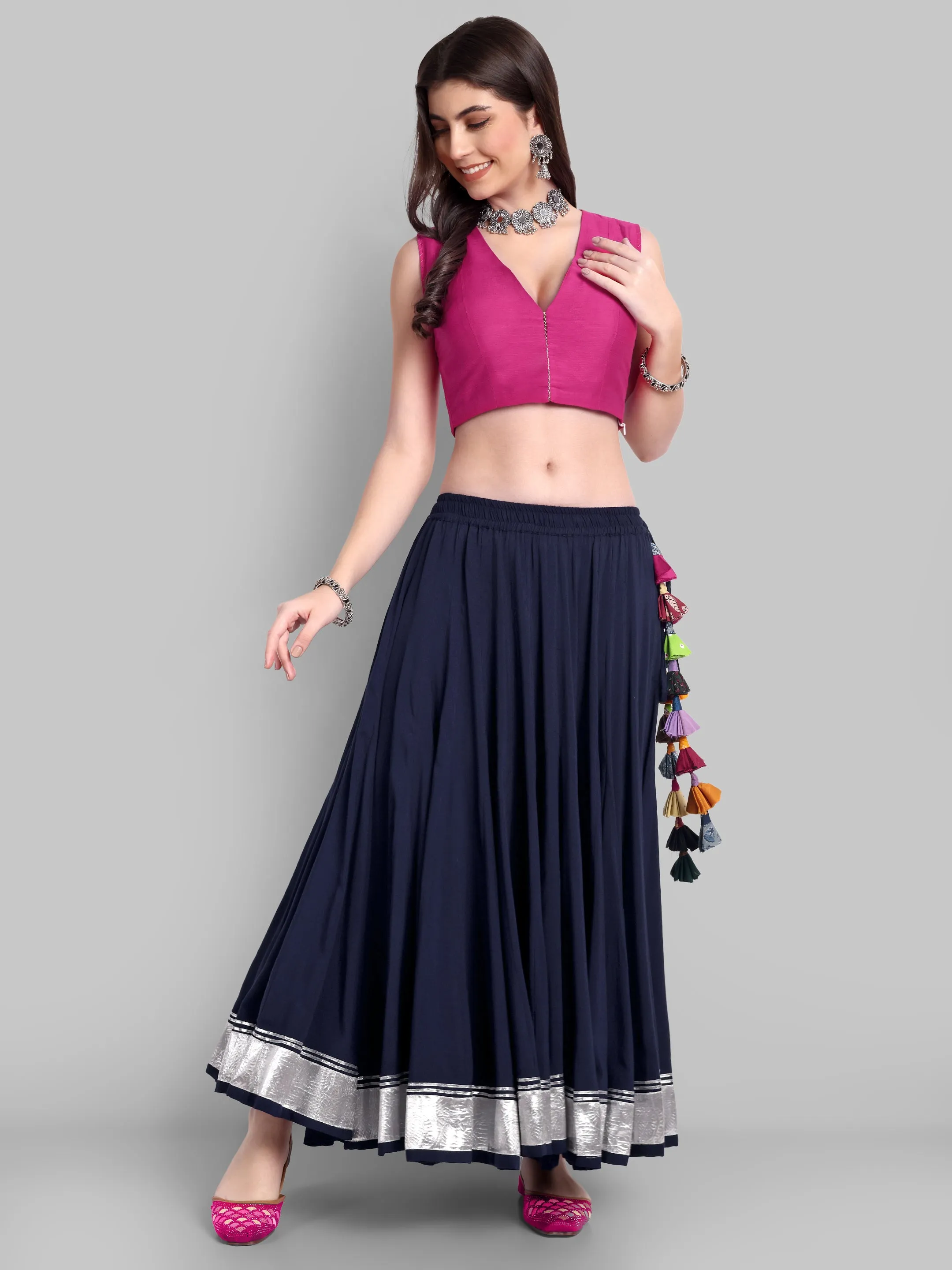 100 Kalis Navy Blue Skirt with Silver Border