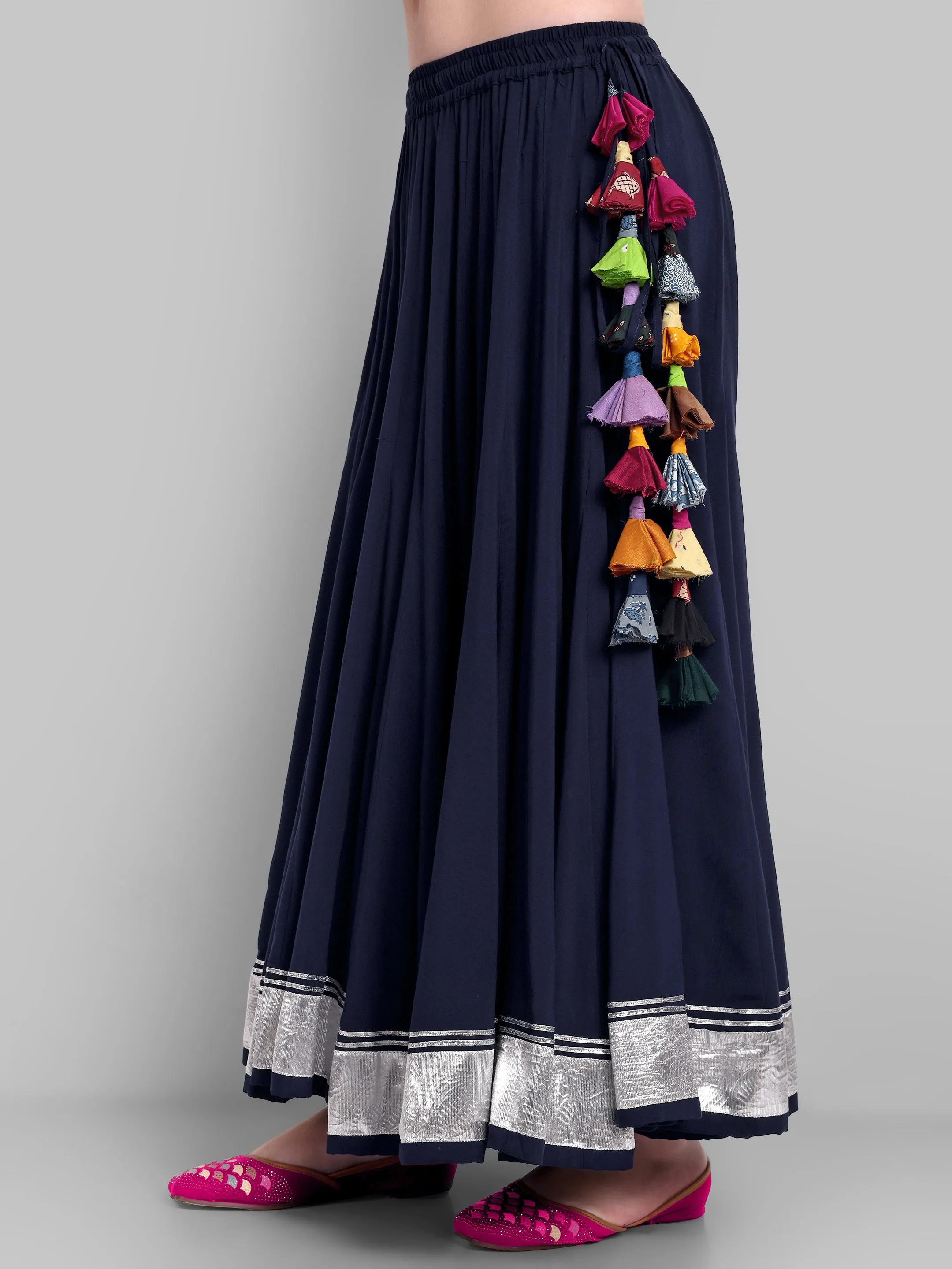 100 Kalis Navy Blue Skirt with Silver Border