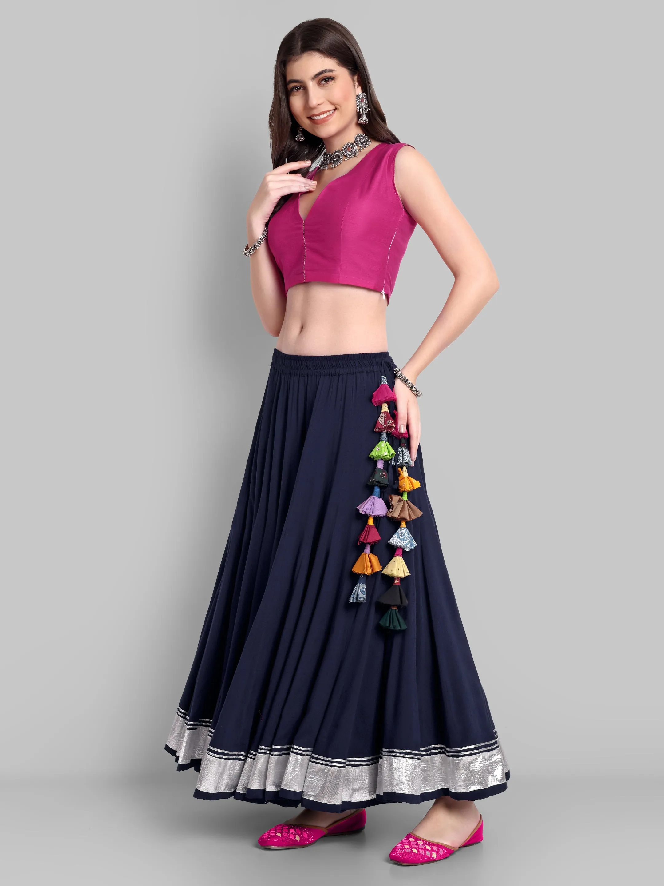 100 Kalis Navy Blue Skirt with Silver Border