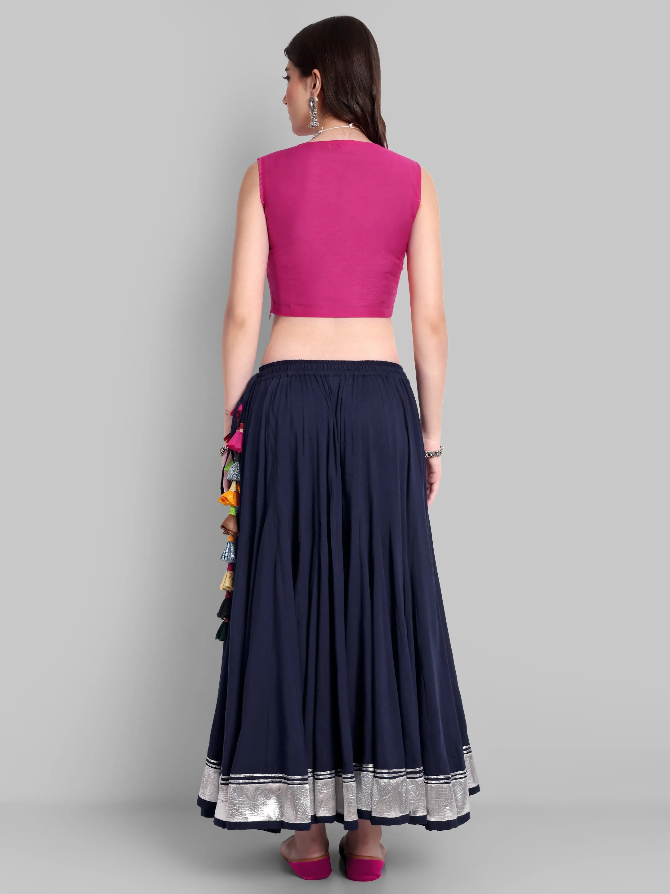 100 Kalis Navy Blue Skirt with Silver Border