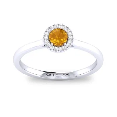 14K W Gold 0.05cttw Diamond 0.30cttw Citrine Round Halo Ring