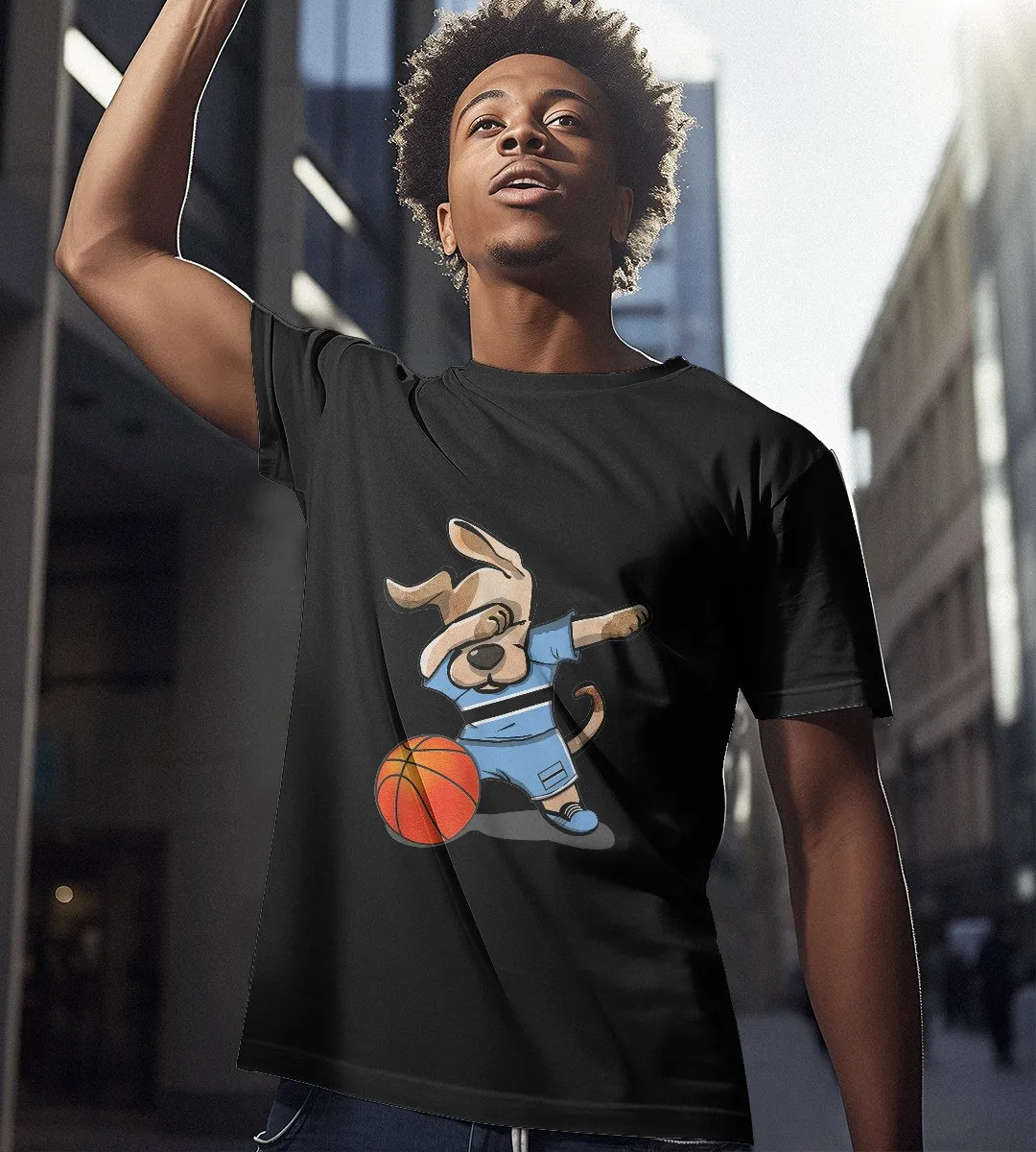 1sttheworld T-Shirt - Dab Dog Basketball Botswana T-Shirt Black A35