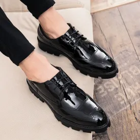 2024 new autumn and winter pointed-toed casual shoes Korean style trendy leather shoes plus velvet black youth bright leather shoes one drop