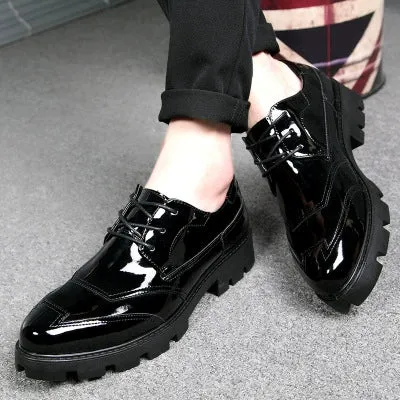 2024 new autumn and winter pointed-toed casual shoes Korean style trendy leather shoes plus velvet black youth bright leather shoes one drop