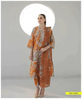 3 PC Soft Shamoz Silk Digital Print Shirt & Trouser With Soft Silk Dupatta