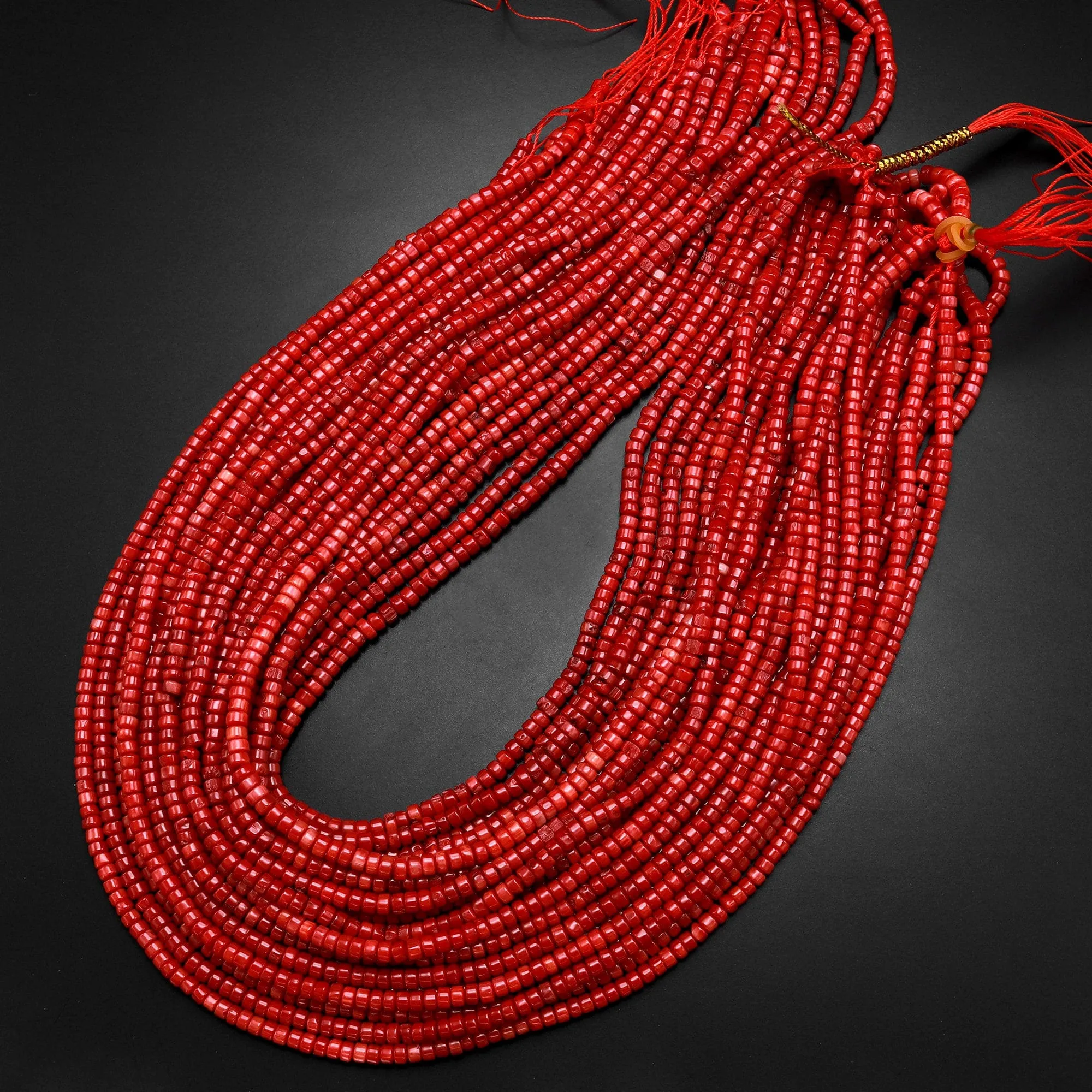 AAA Genuine Red Bamboo Coral Smooth Heishi Rondelle Beads 3mm 4mm 15.5" Strand