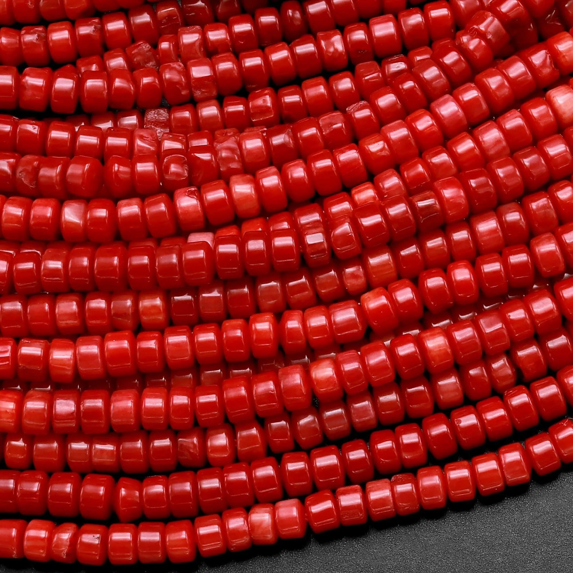 AAA Genuine Red Bamboo Coral Smooth Heishi Rondelle Beads 3mm 4mm 15.5" Strand