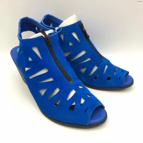 ARCHE Royal Blue Suede Leather Perforated Slingback Wedge Shoes