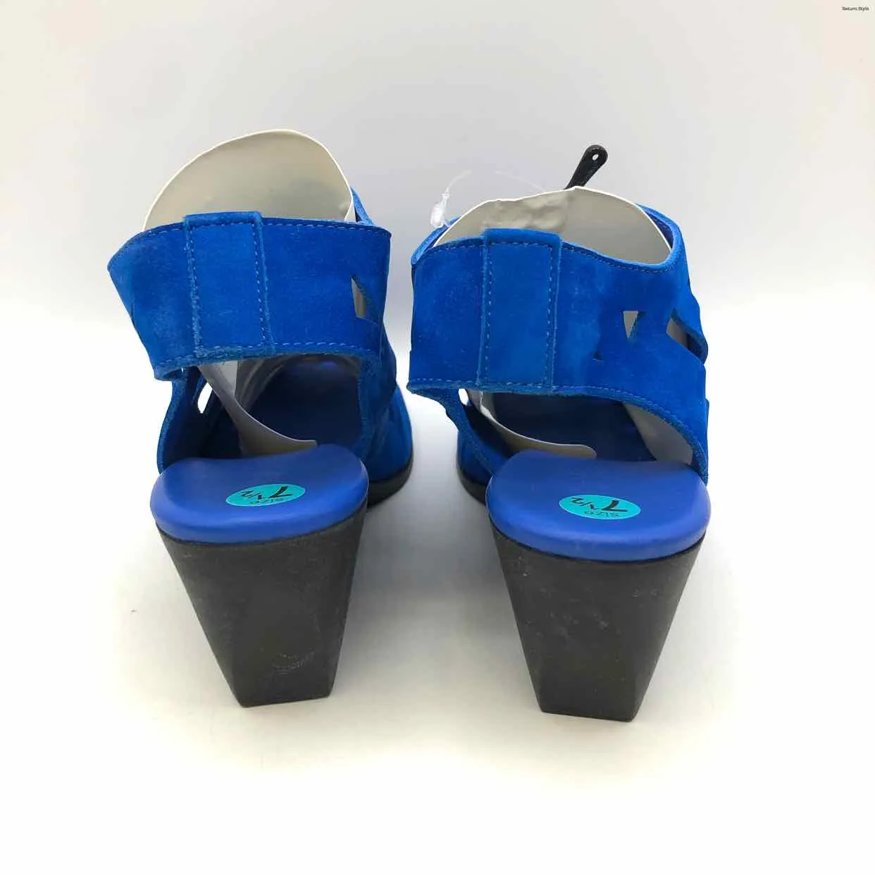 ARCHE Royal Blue Suede Leather Perforated Slingback Wedge Shoes