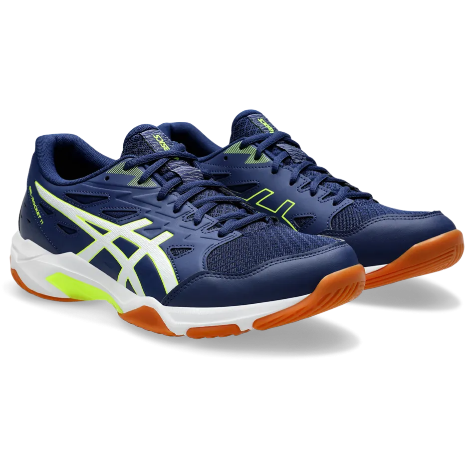 Asics Men's Gel Rocket 11 Indoor Court Shoes Blue Expanse Safety Yellow