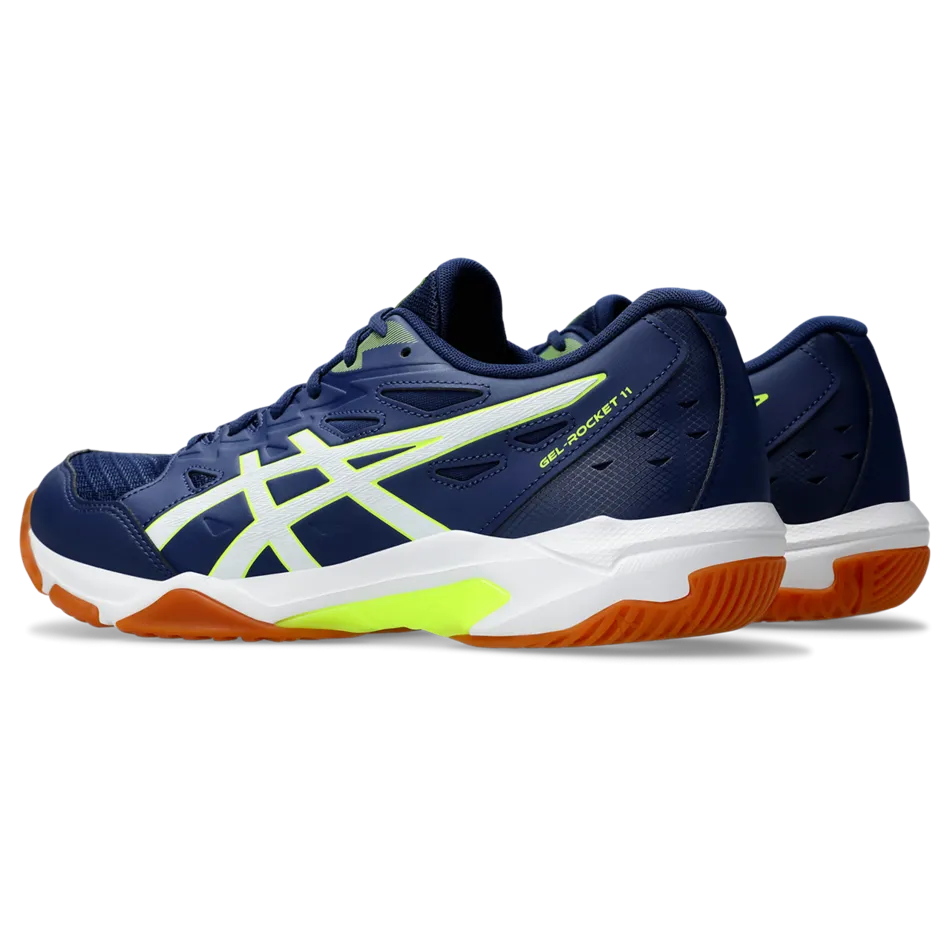 Asics Men's Gel Rocket 11 Indoor Court Shoes Blue Expanse Safety Yellow