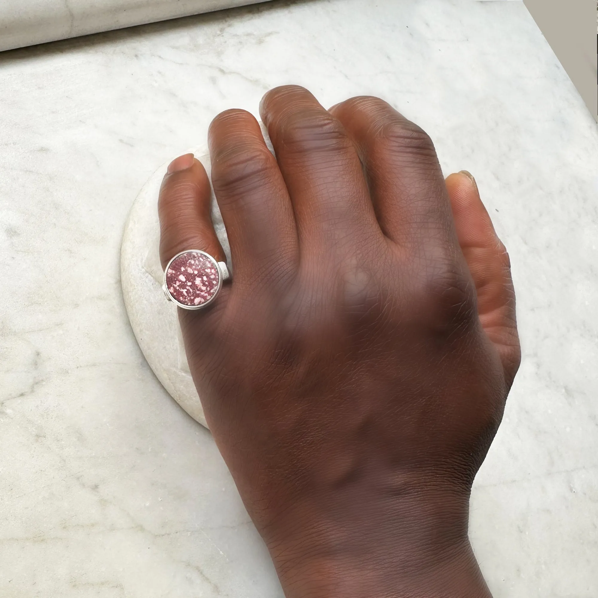 Authentic Roman Marble Red Porphyry Sterling Silver Ring