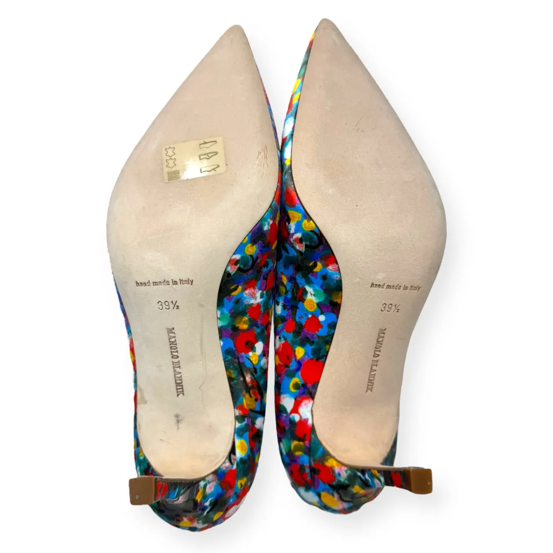 BB Floral Satin 70 mm Pumps Luxury Designer By Manolo Blahnik  Size: 9.5 (IT 39.5)