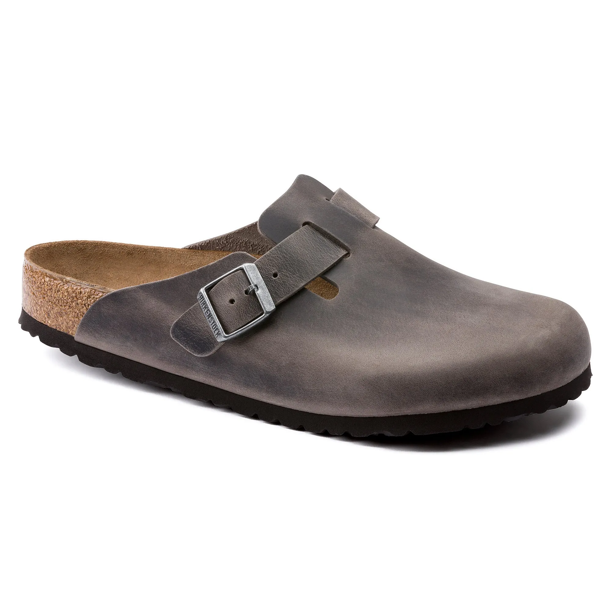 Birkenstock Boston Oiled Leather Soft Footbed Color: Iron (REGULAR/WIDE WIDTH)