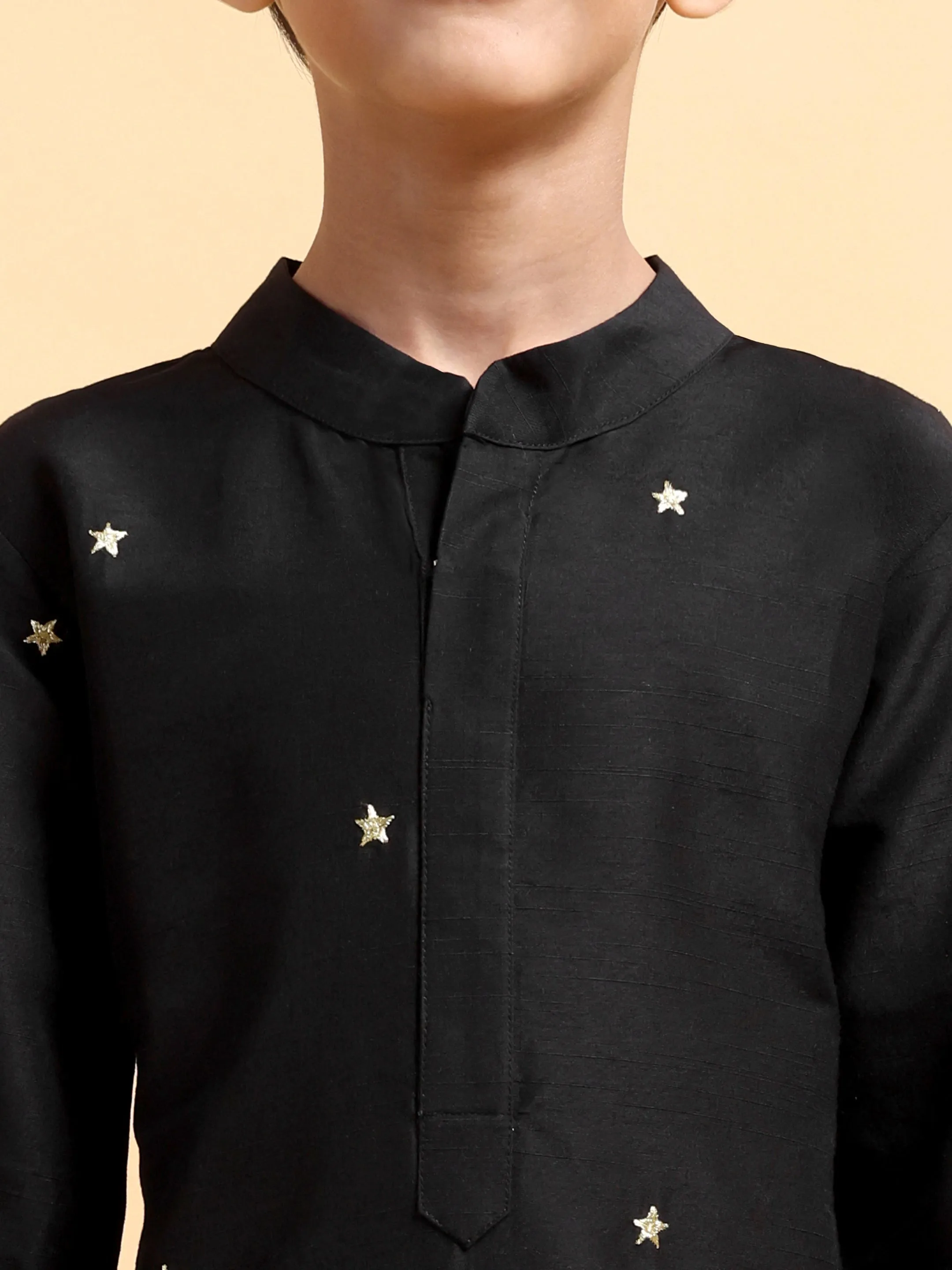 Black Embroidery Cotton Silk Kurta & Pajama Set