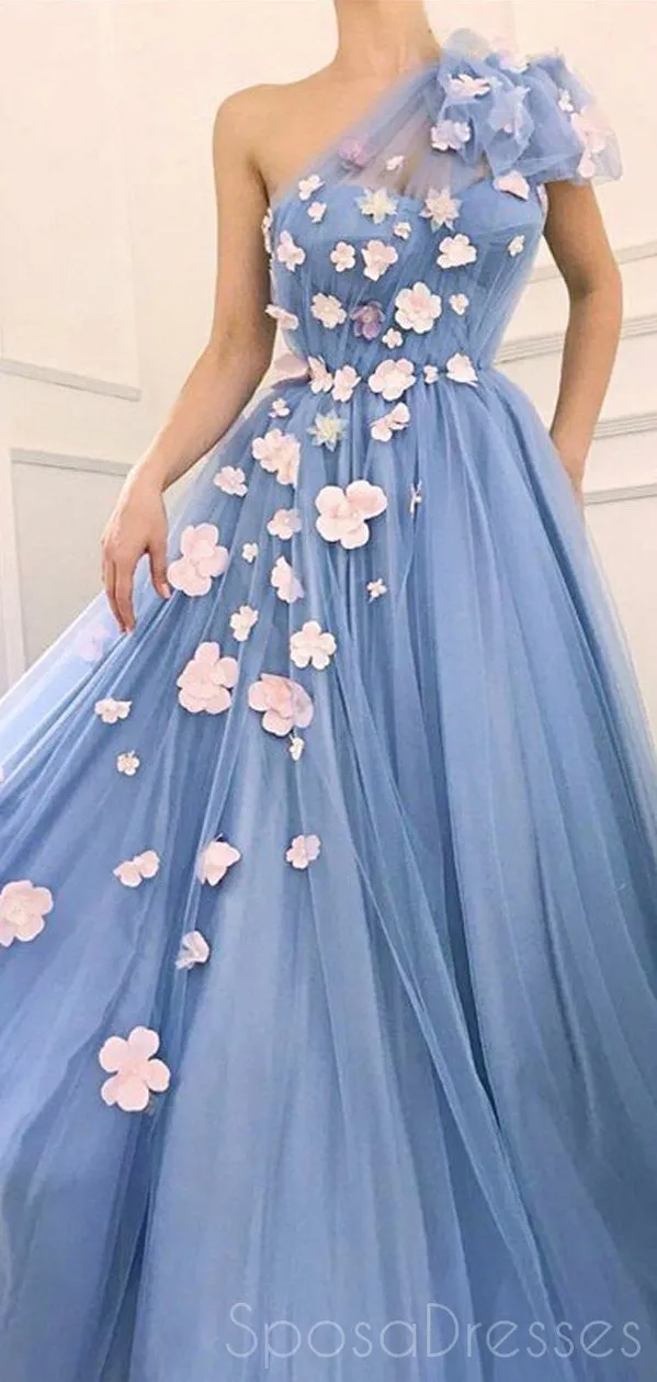 Blue A-line Applique Sleeveless Prom Dresses, Sweet 16 Prom Dresses, 12451