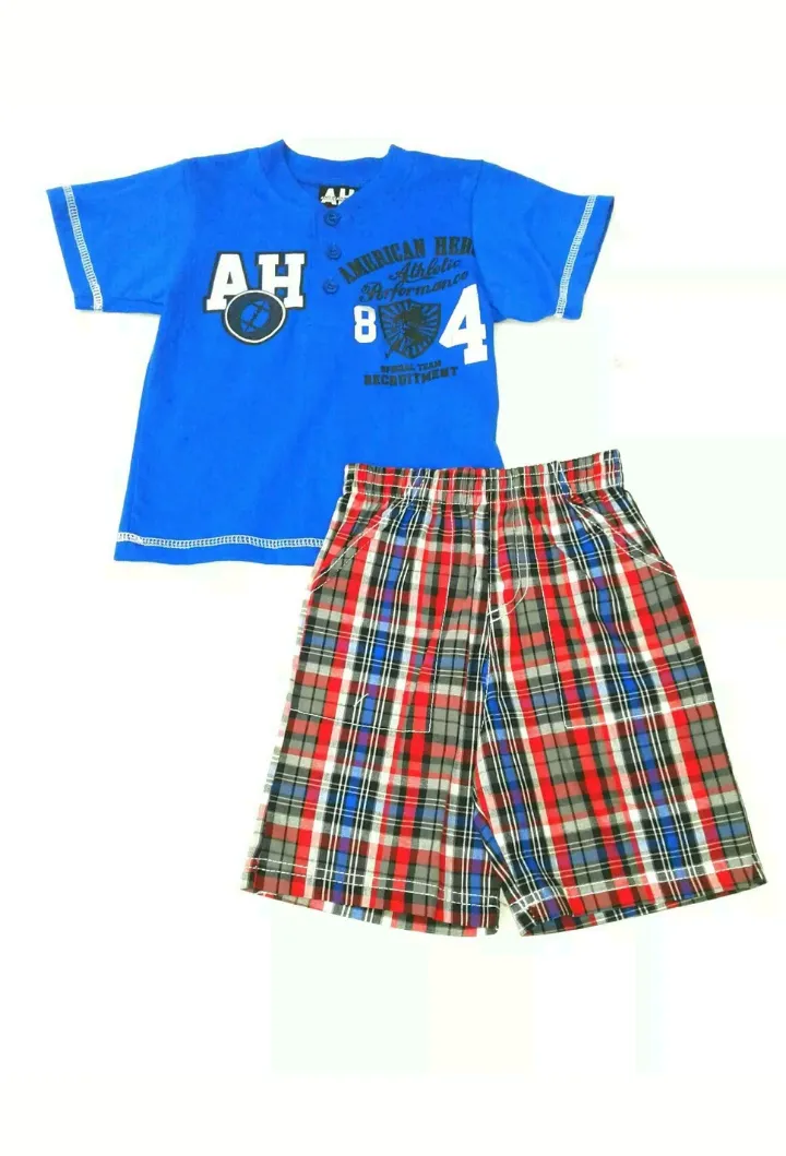 Boys Plaid Shorts Set