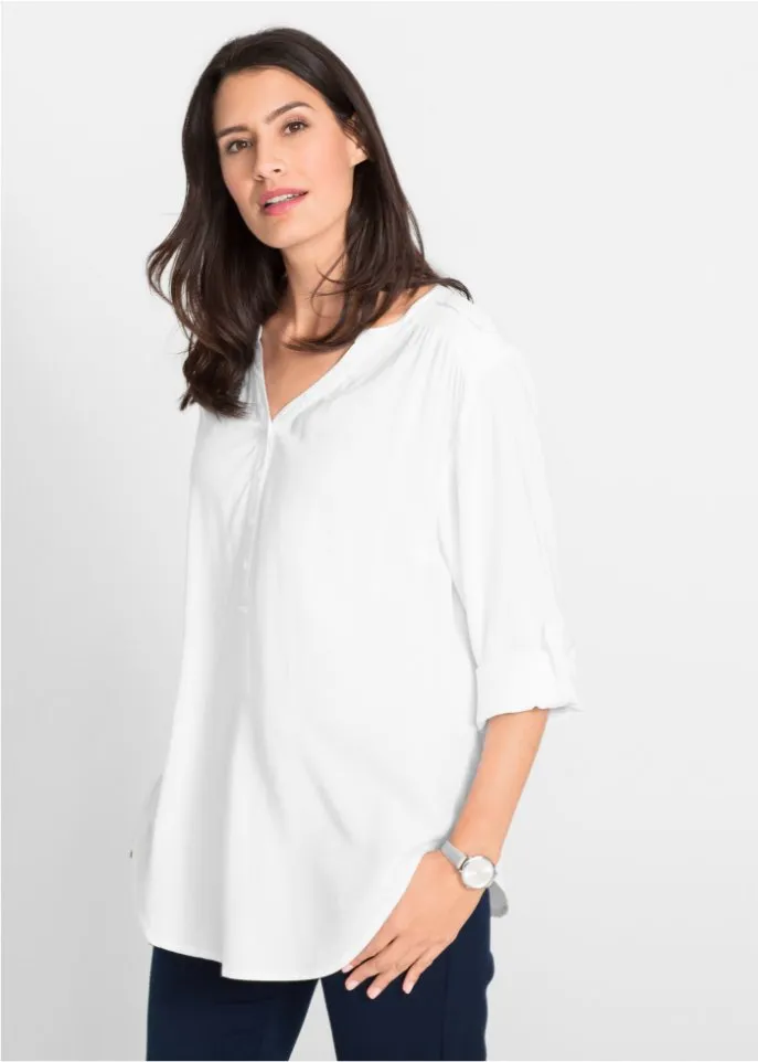 Bpc Bonprix Collection V-neck tunic blouse with long sleeves, white