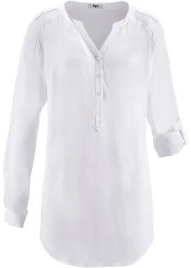 Bpc Bonprix Collection V-neck tunic blouse with long sleeves, white