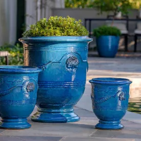 Campania International Coquille Anduze Urn in Cerulean Blue set of 3