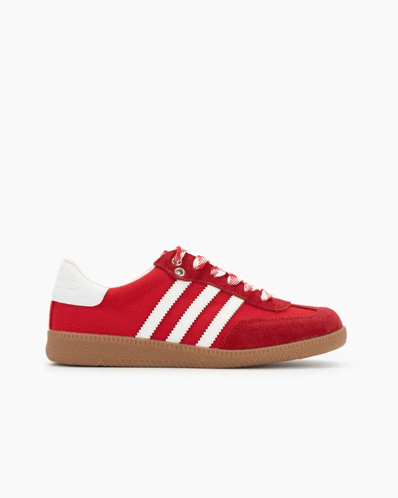 (Clean Up - US 10) Red and White Suede Leather Flat Sneakers