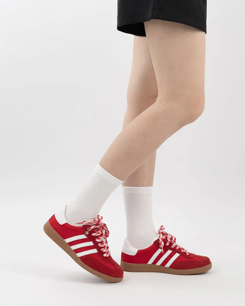 (Clean Up - US 10) Red and White Suede Leather Flat Sneakers