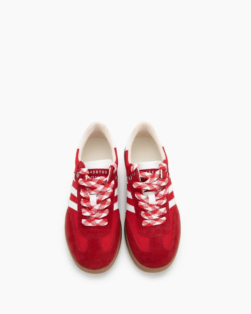 (Clean Up - US 10) Red and White Suede Leather Flat Sneakers