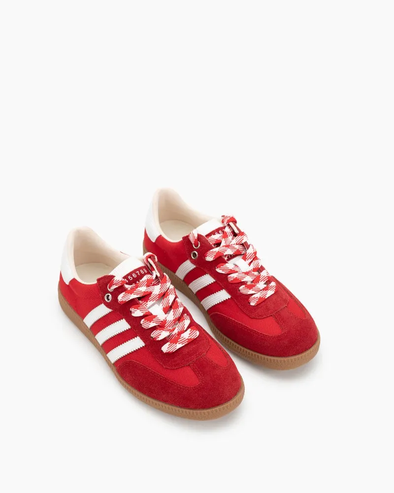 (Clean Up - US 10) Red and White Suede Leather Flat Sneakers