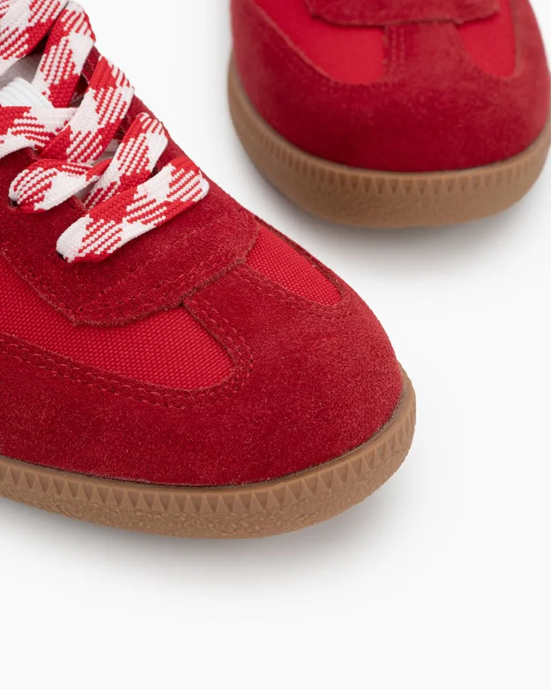 (Clean Up - US 10) Red and White Suede Leather Flat Sneakers