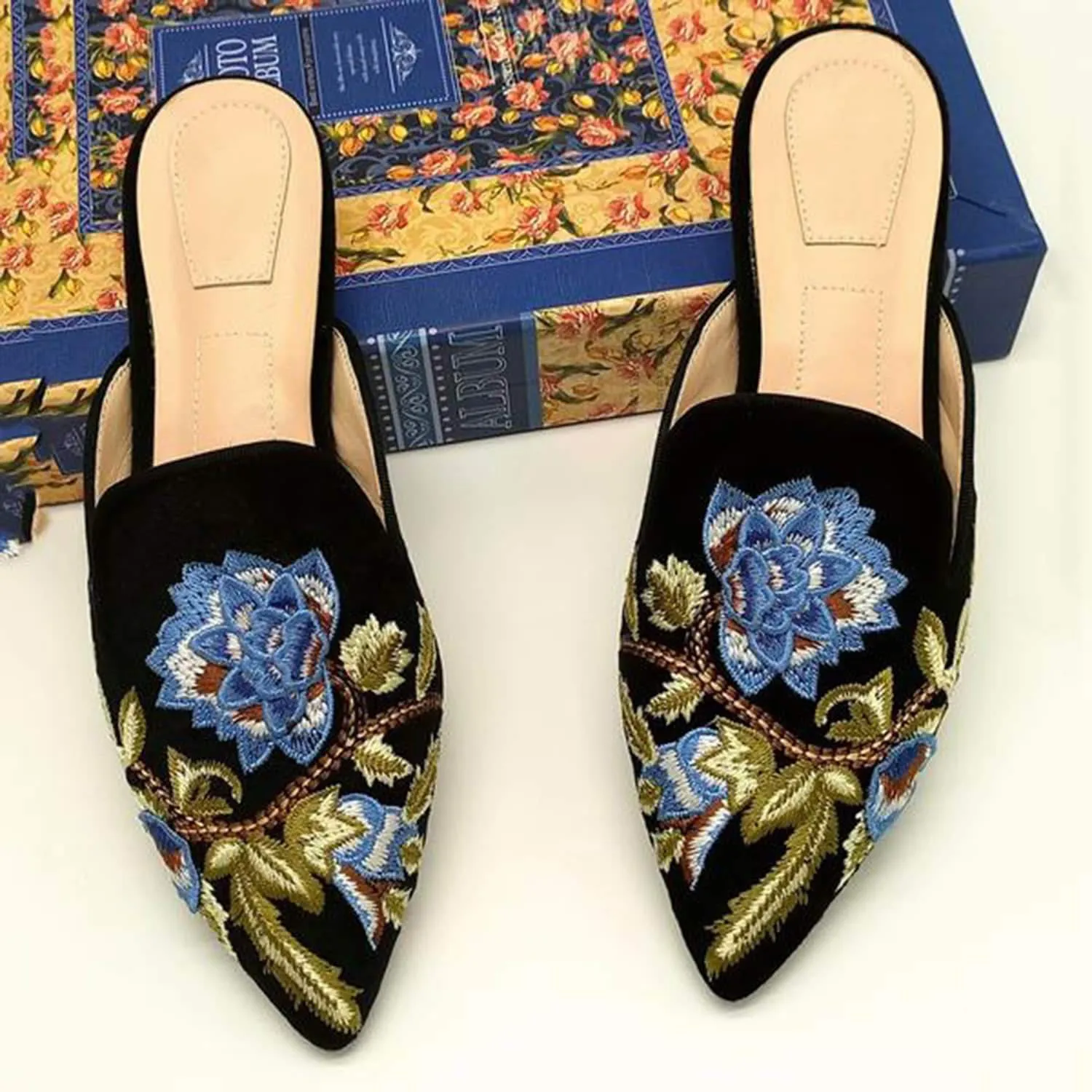 (Clean Up - US 7) Embroidery Mule Flats