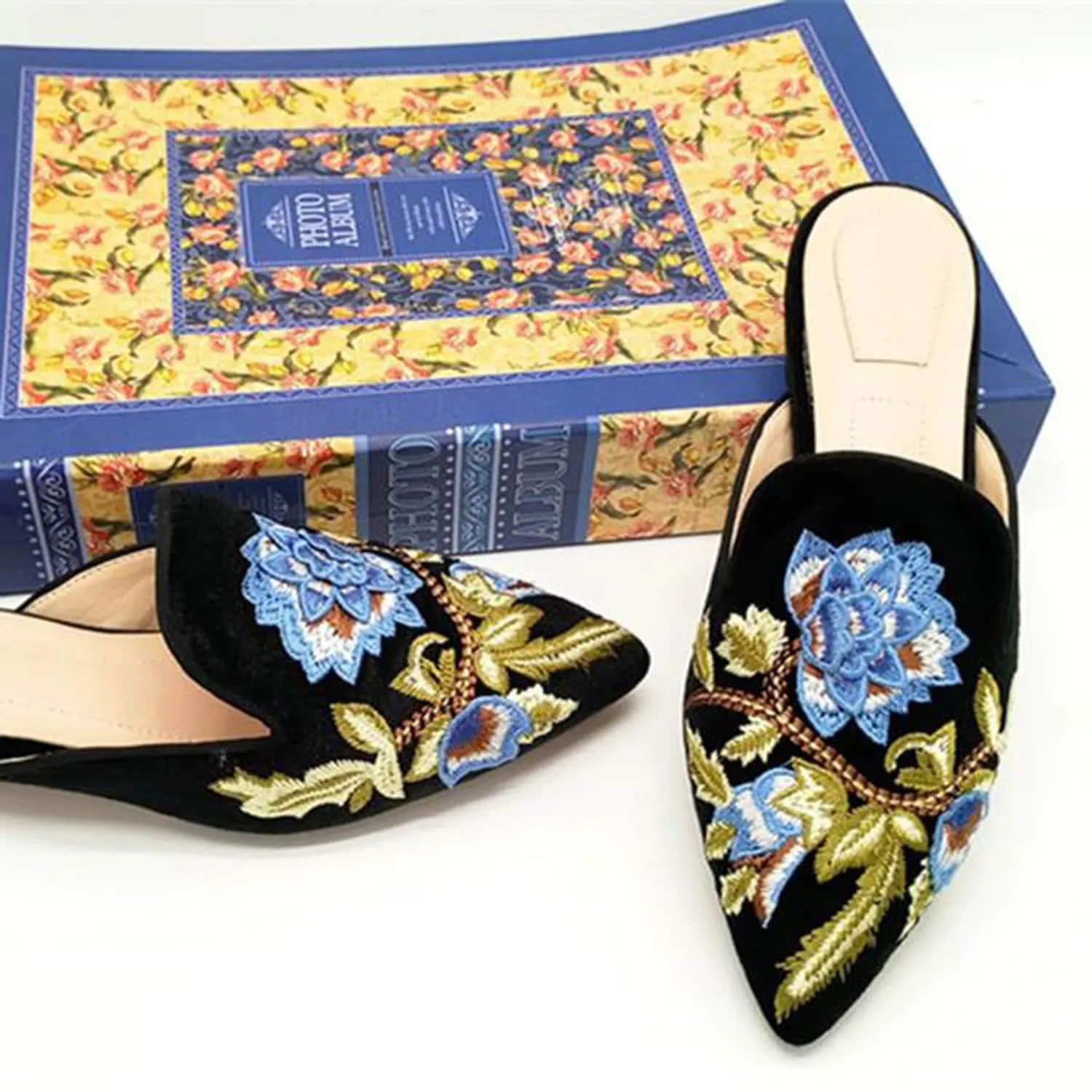 (Clean Up - US 7) Embroidery Mule Flats