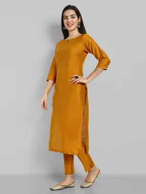 Dark Mustard Cotton Silk Boat Neck Kurta