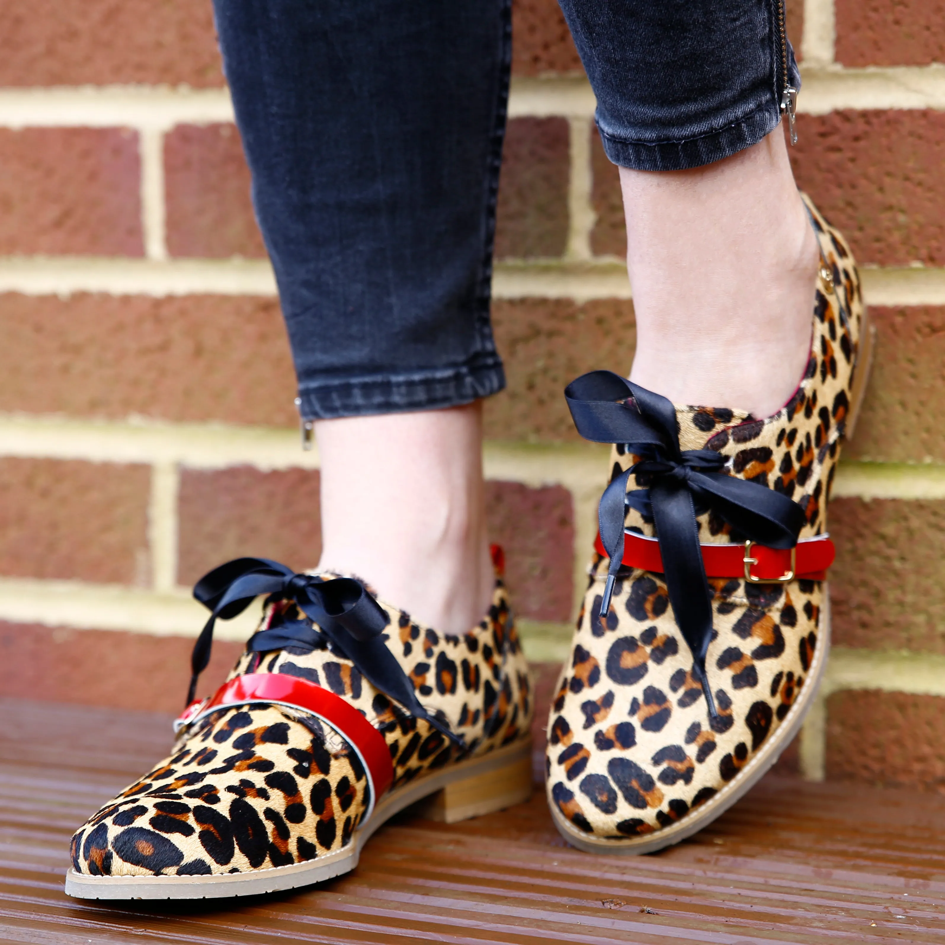 Excuse Moi - Leopard cow hide lace up