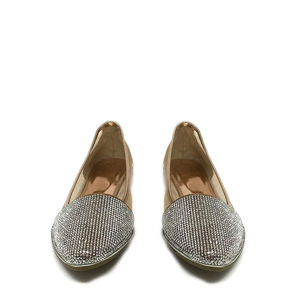 Flat Pointed Toe Diamante Shoe Mesh Side