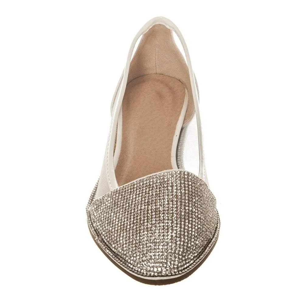 Flat Pointed Toe Diamante Shoe Mesh Side