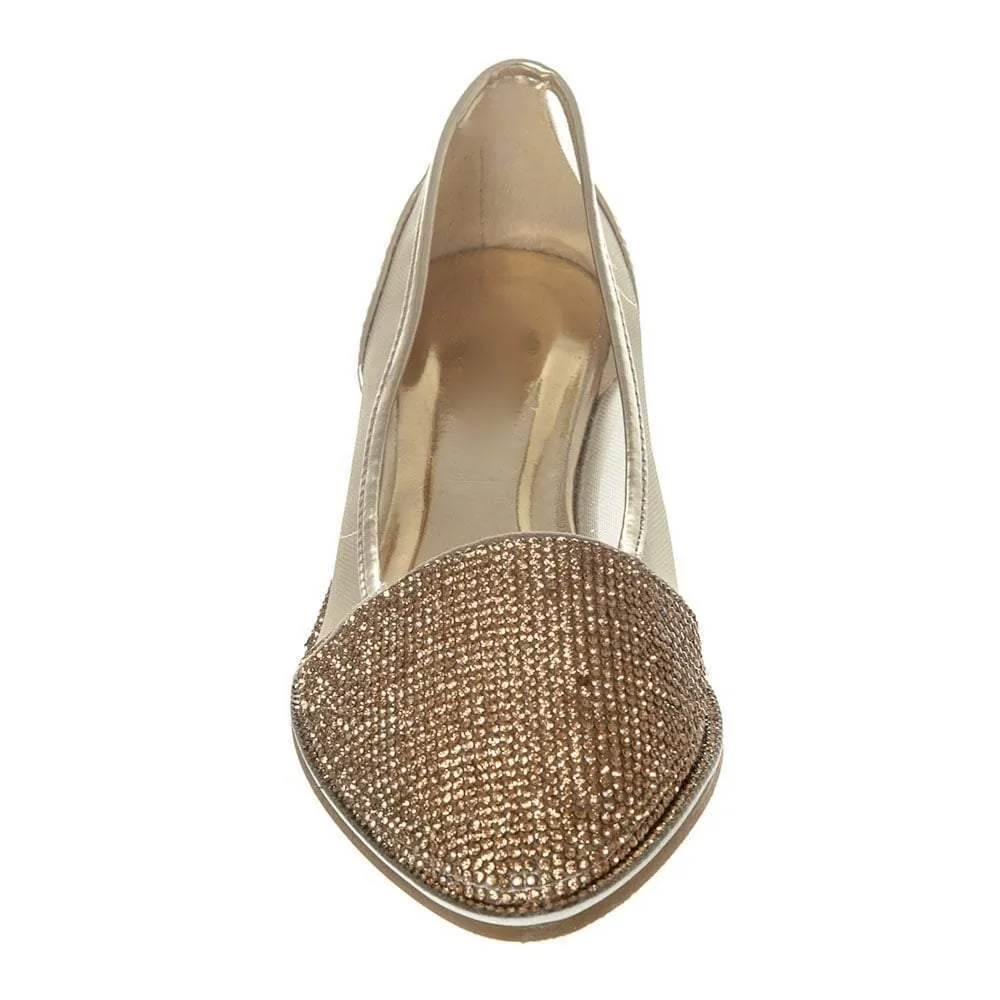 Flat Pointed Toe Diamante Shoe Mesh Side