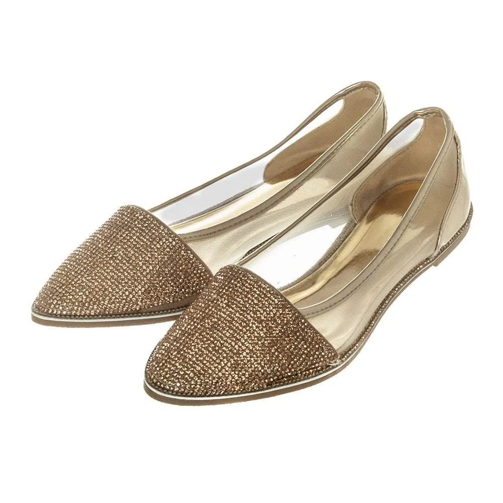 Flat Pointed Toe Diamante Shoe Mesh Side