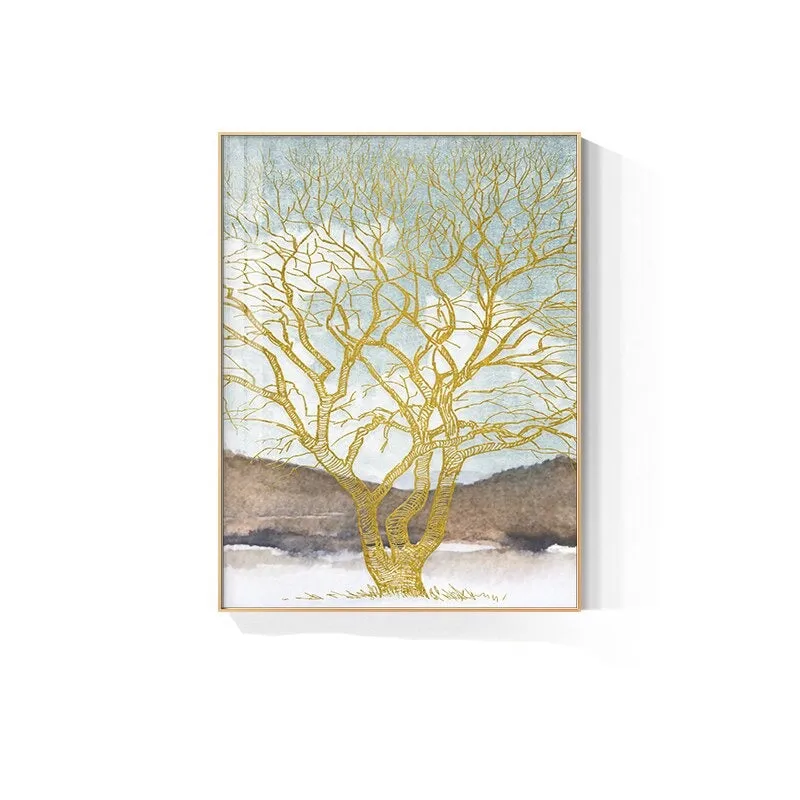 Golden Tree Wilderness Deer Landscape Wall Art Fine Art Canvas Prints Nordic Pictures For Luxury Living Room Dining Room Art Decor