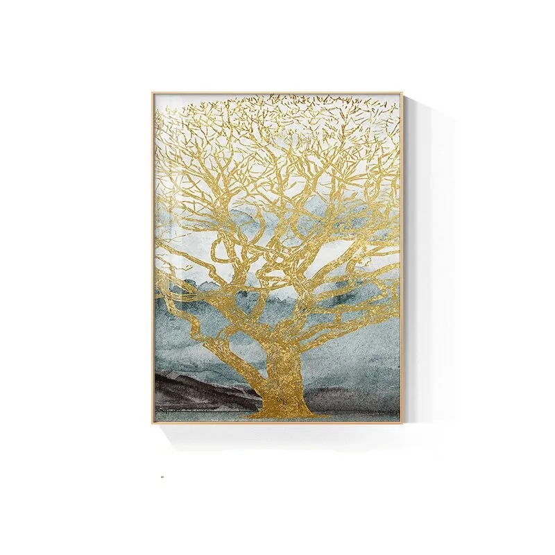 Golden Tree Wilderness Deer Landscape Wall Art Fine Art Canvas Prints Nordic Pictures For Luxury Living Room Dining Room Art Decor