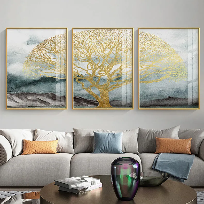 Golden Tree Wilderness Deer Landscape Wall Art Fine Art Canvas Prints Nordic Pictures For Luxury Living Room Dining Room Art Decor