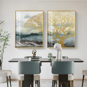 Golden Tree Wilderness Deer Landscape Wall Art Fine Art Canvas Prints Nordic Pictures For Luxury Living Room Dining Room Art Decor