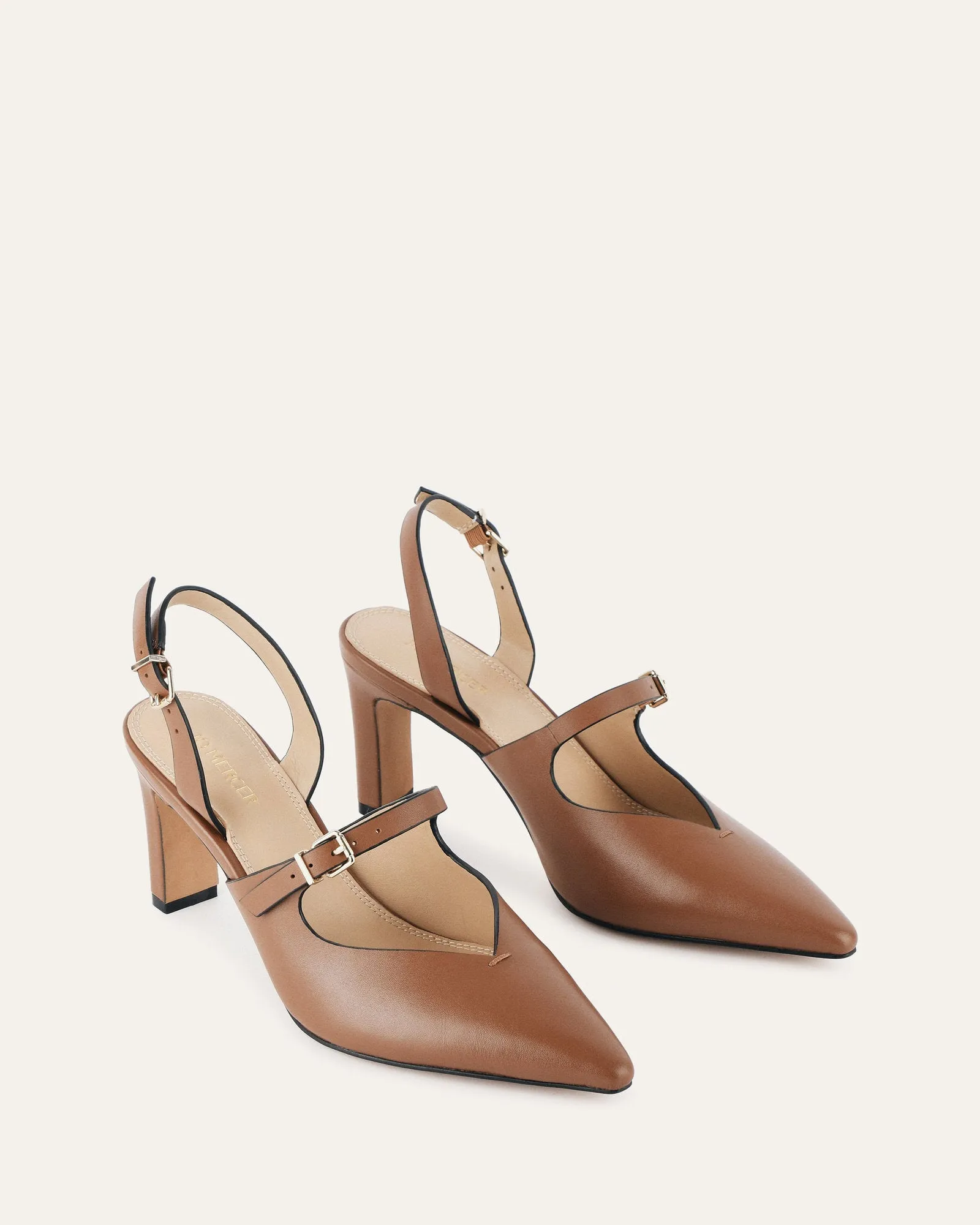 INGRID MID HEEL TAN LEATHER