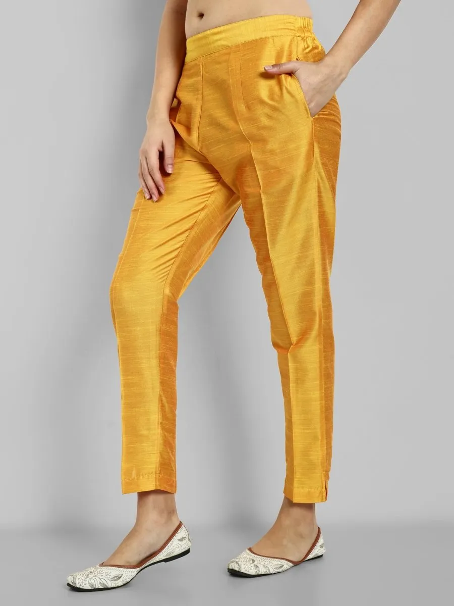 Mustard Straight Cotton Silk Pant with Pockets