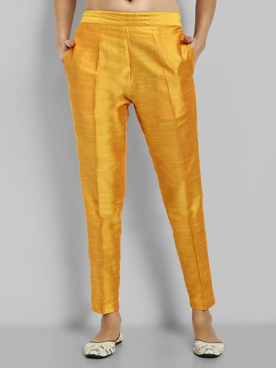 Mustard Straight Cotton Silk Pant with Pockets