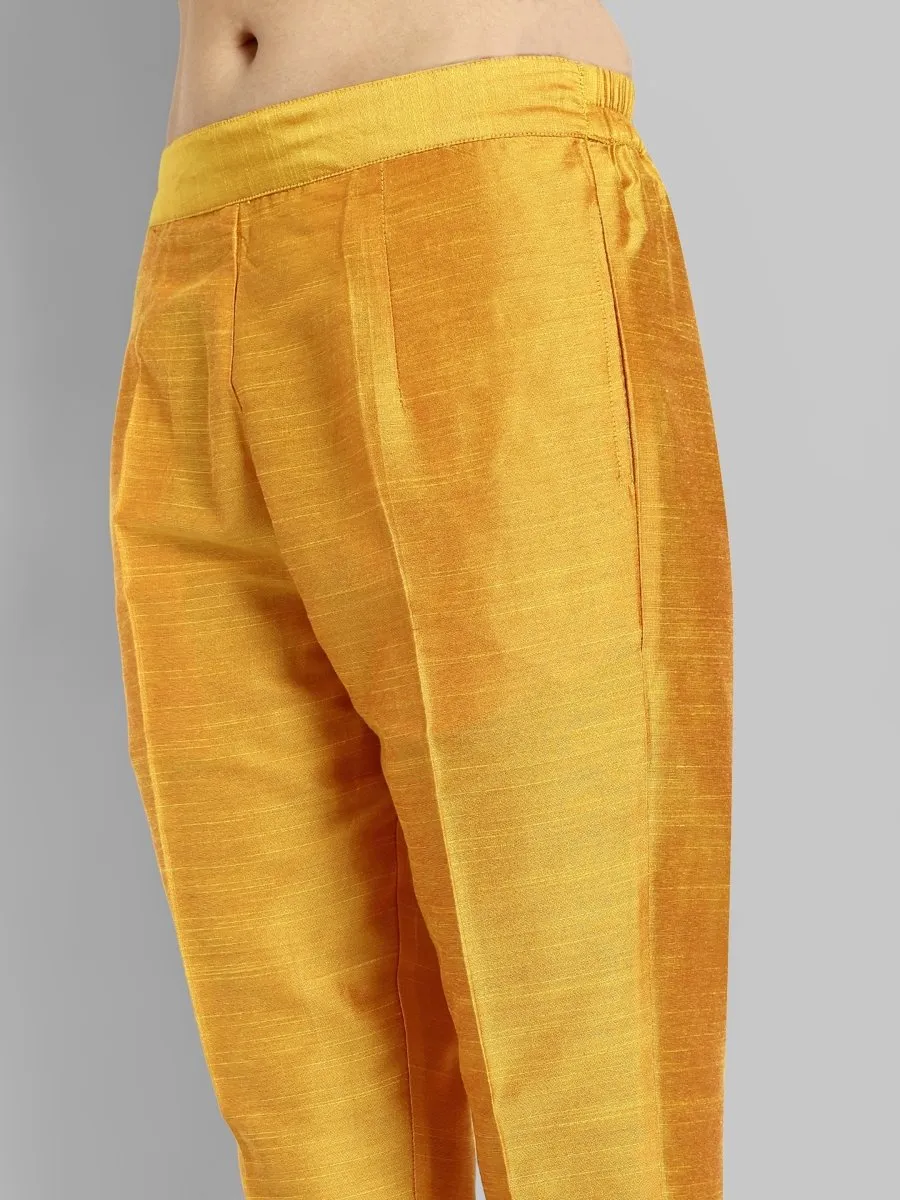 Mustard Straight Cotton Silk Pant with Pockets