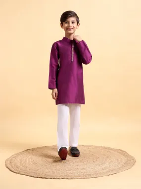 Purple Embriodery Cotton silk Kurta & Pajama Set