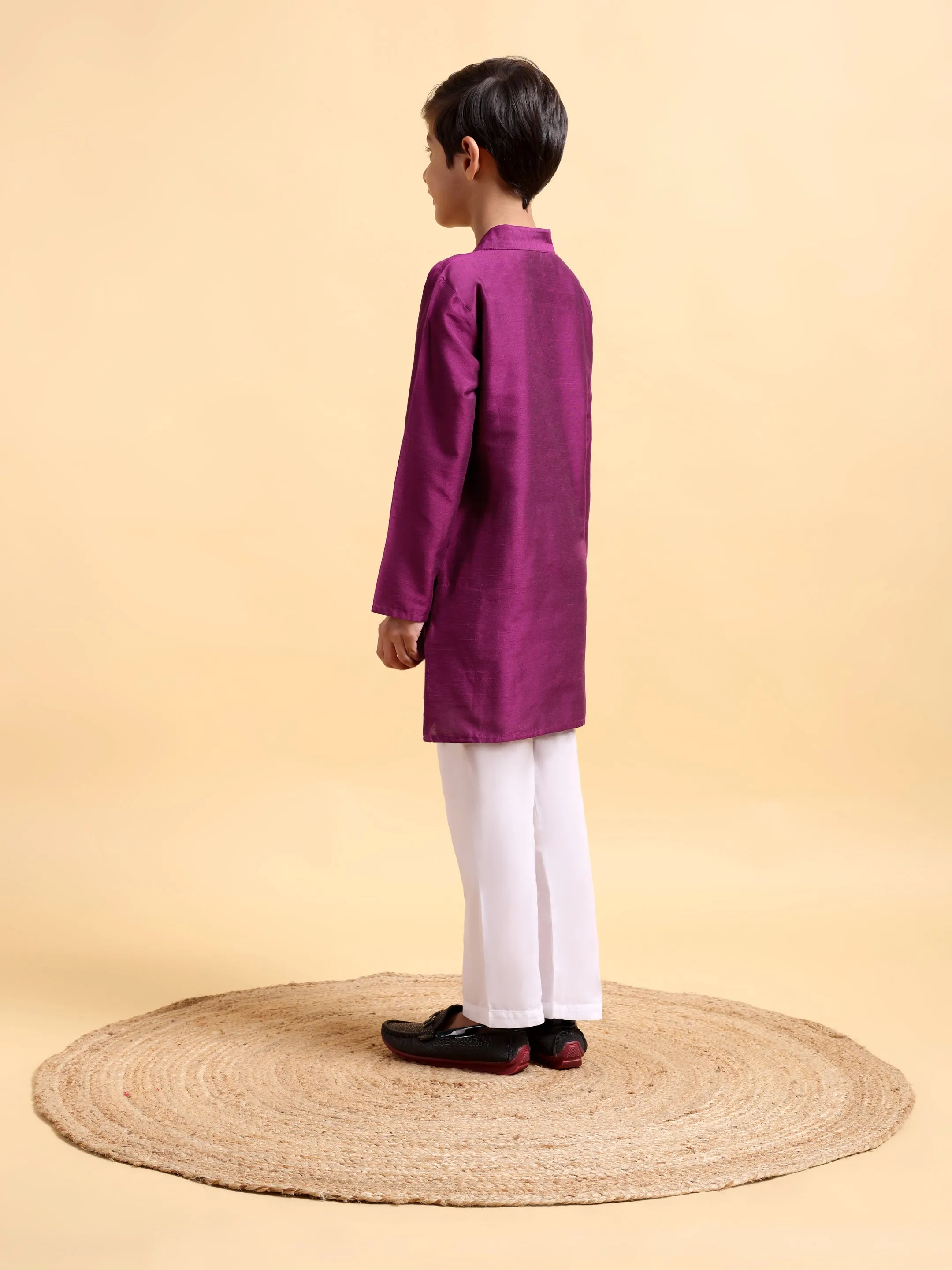 Purple Embriodery Cotton silk Kurta & Pajama Set