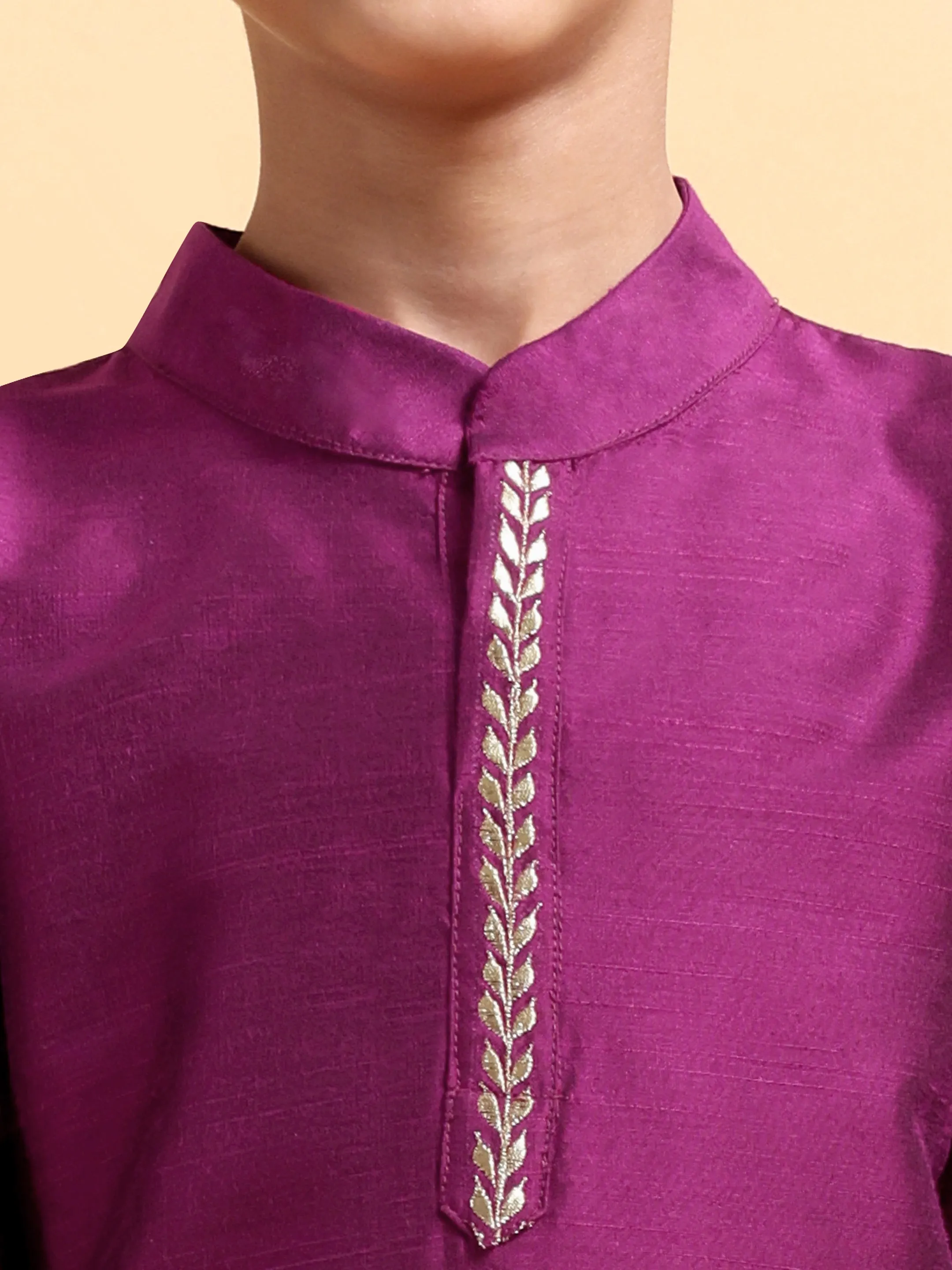 Purple Embriodery Cotton silk Kurta & Pajama Set