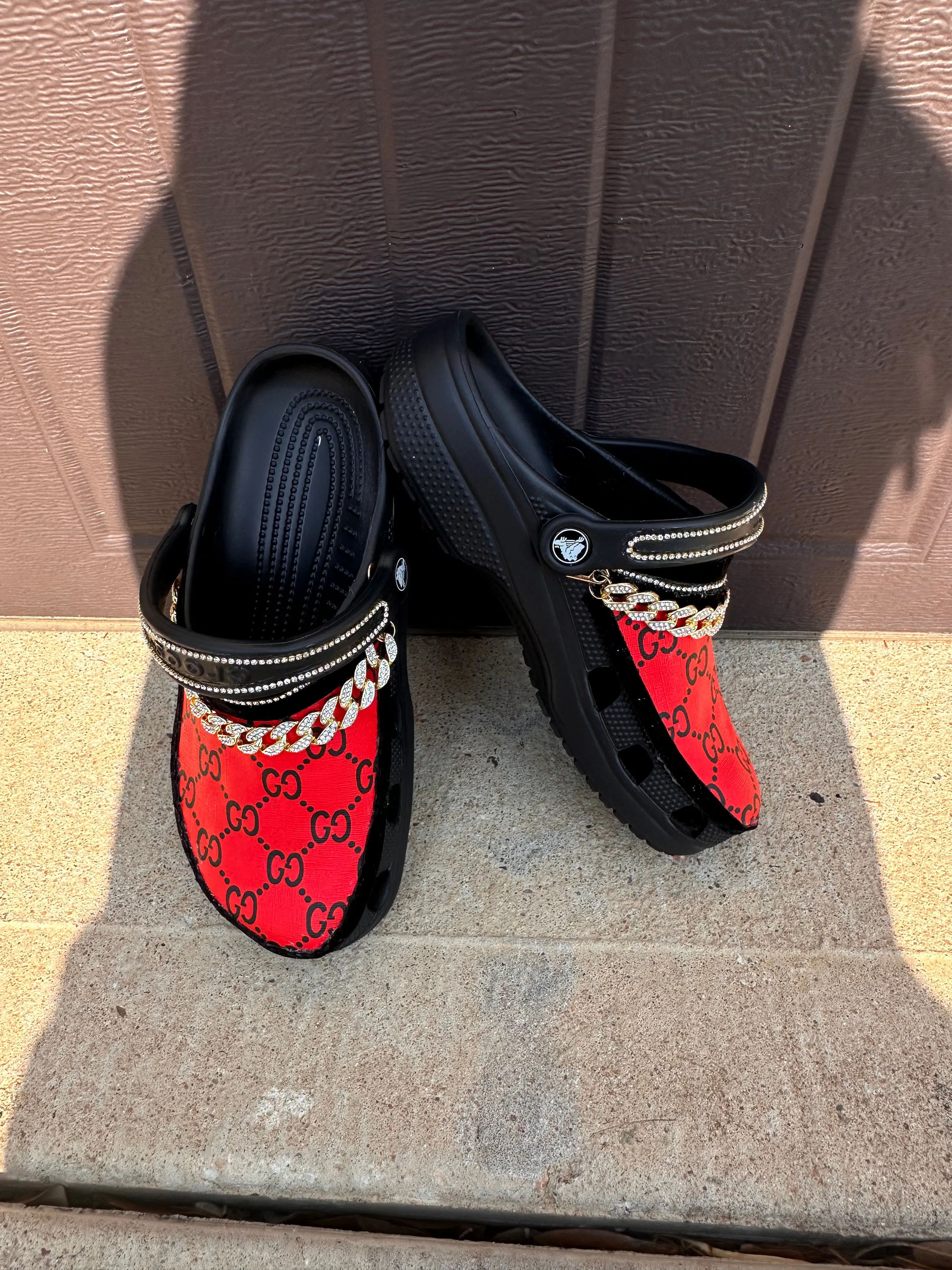 Red and Black GG Crocs