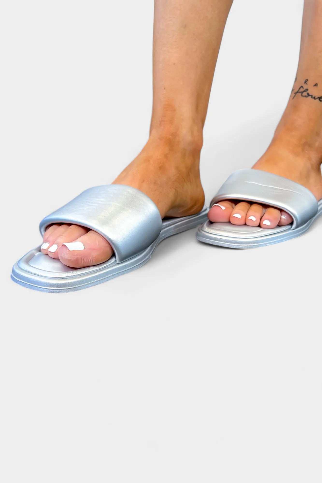 Silver Metallic Slip On Sandals